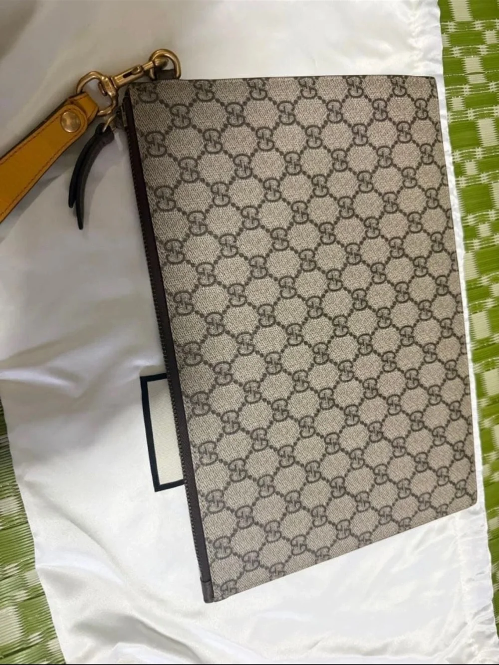 Gucci Beige/Brown GG Supreme Canvas Wristlet with Gold Hardware
